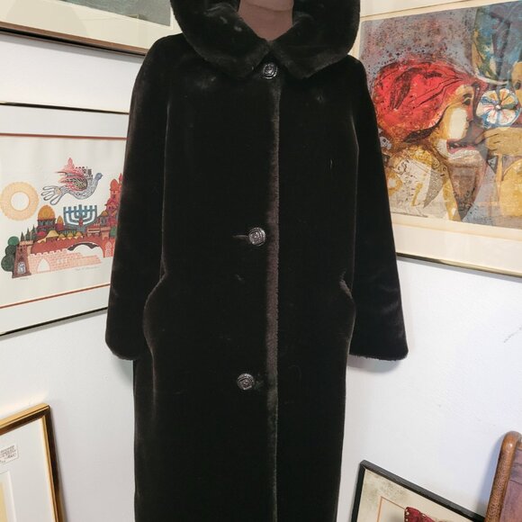 Vintage Real Mouton Lamb Fur Coat with High Collar 1950's - Picture 2 of 7